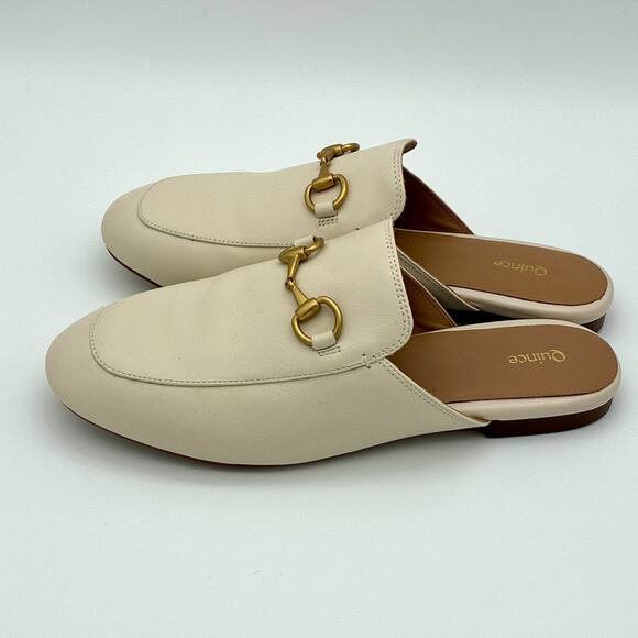 Quince Italian Leather Horsebit Loafer Mule Shoes Women 8 Cream Old Money Luxury - Picture 3 of 9